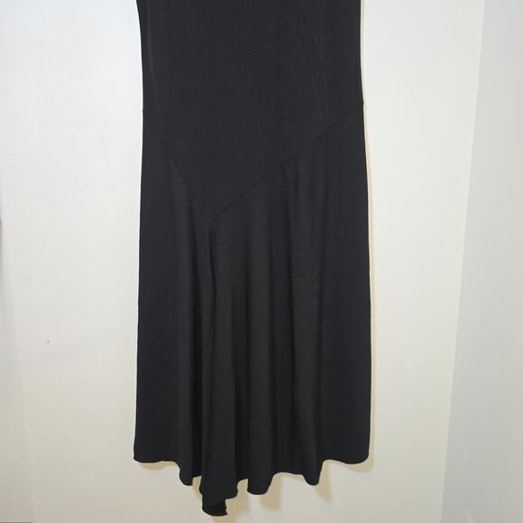 Ann Taylor Loft Little Black Dress Sleeveless Drop Waist Size 6 Slinky Asymmetri - Picture 4 of 8